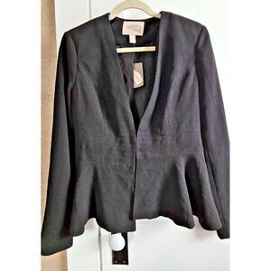 NWT forever 21 black CAREER‎ JACKET ruffled hem women Medium